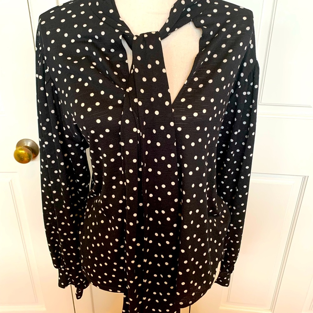 EUC Zara Black and White Polka Dot Blouse size LG